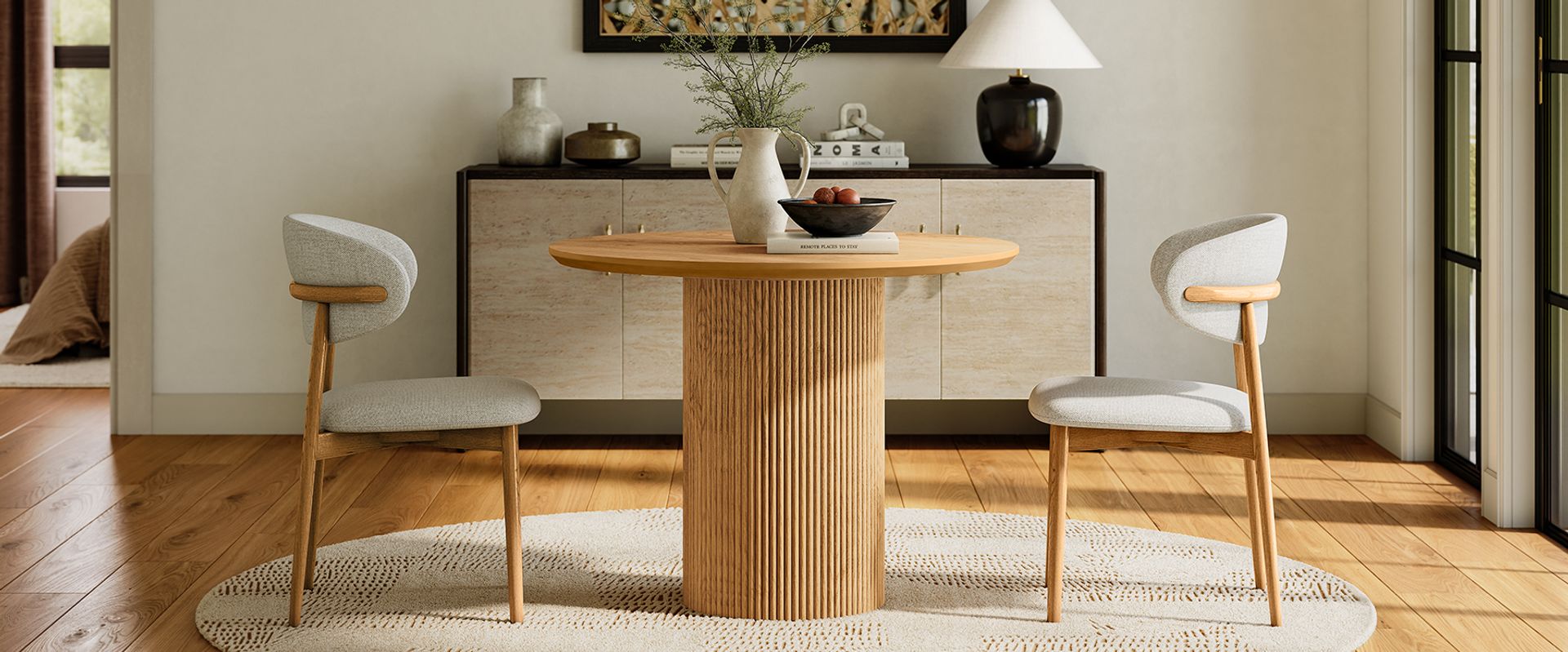 39 Inch Round Small Oak Dining Table for Dining Room