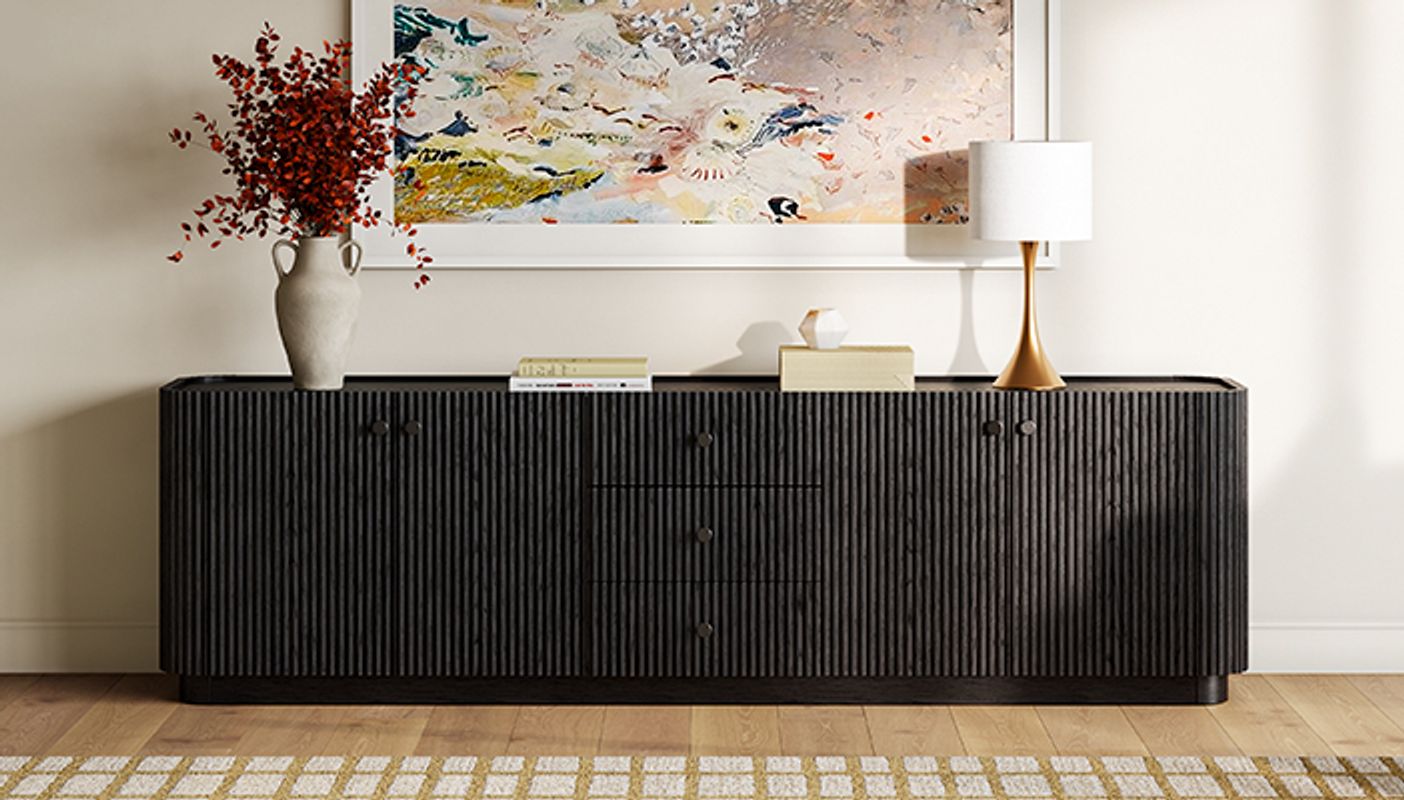 GALLERY.S S50 テレビボード Skimra​ 84 inch Black Oak TV Stand with 3 Drawers and Adjustable