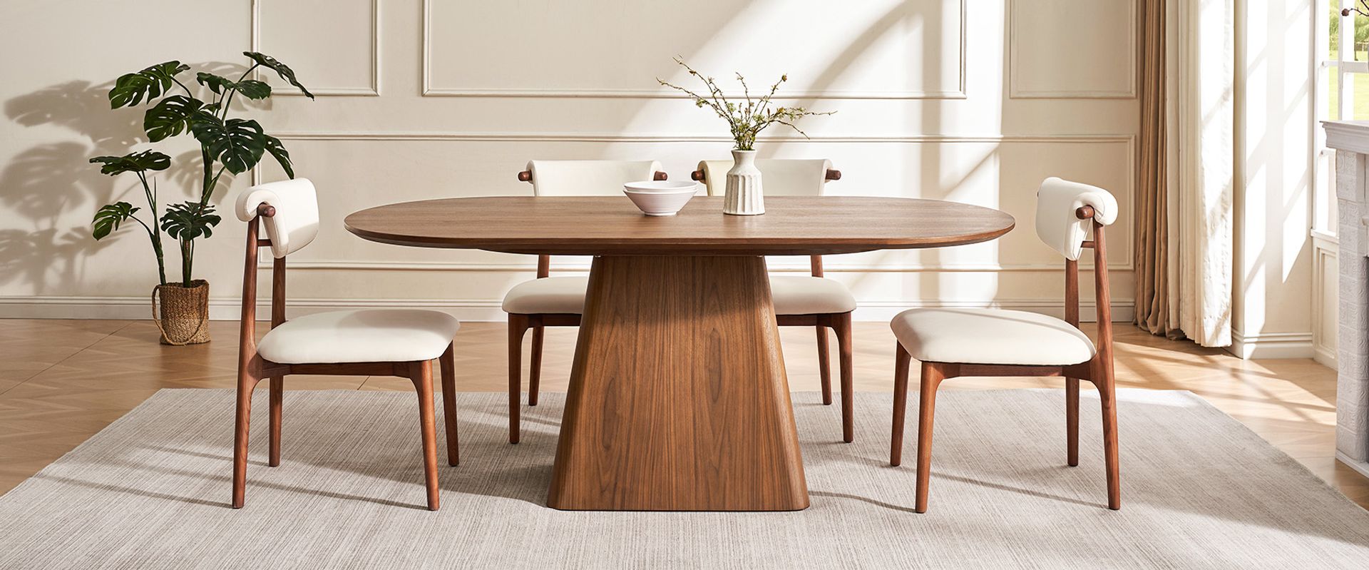 72" Oval Walnut Wooden Dining Table for 4 to 6
