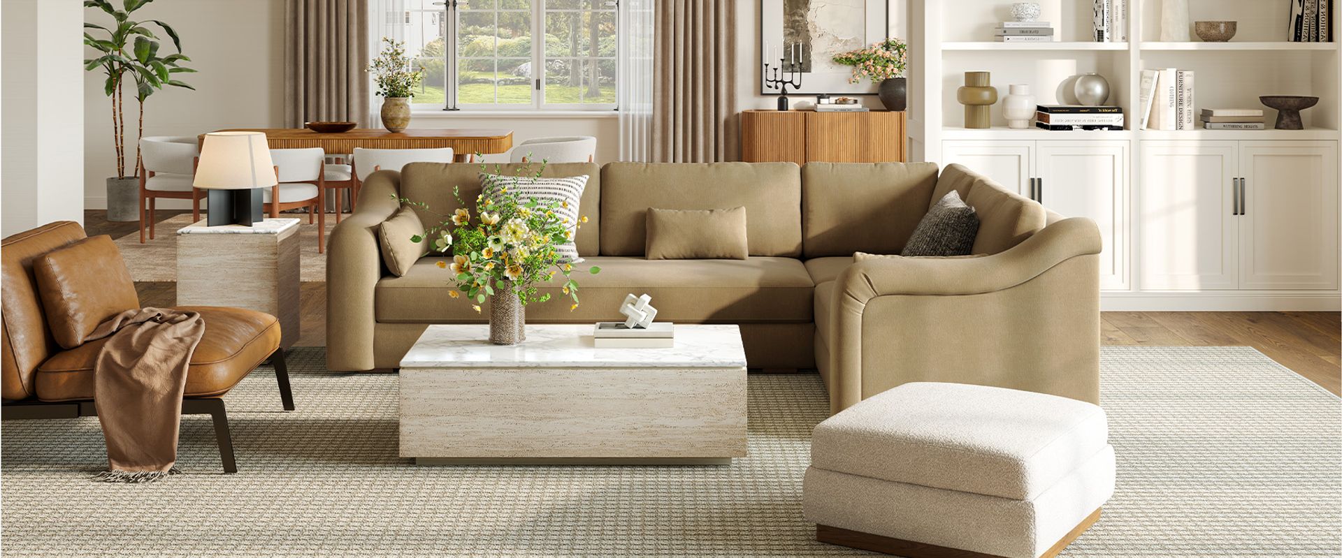 chenille L-shape sectional sofa