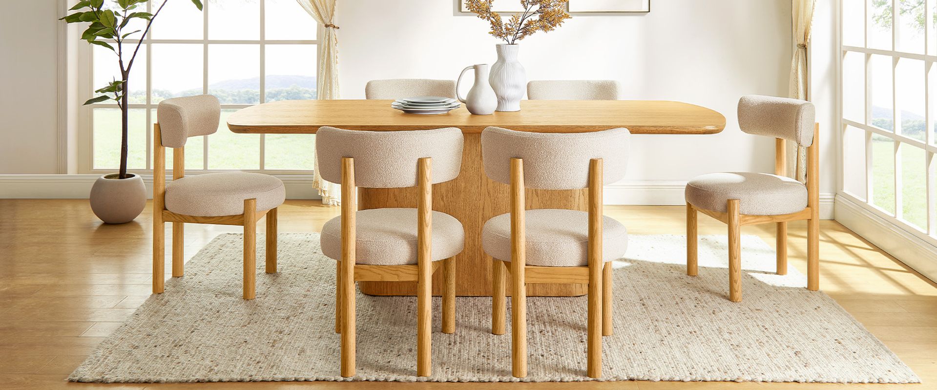 Modern Set of 2 Upholstered Ash Wood Dining Chairs with dining table