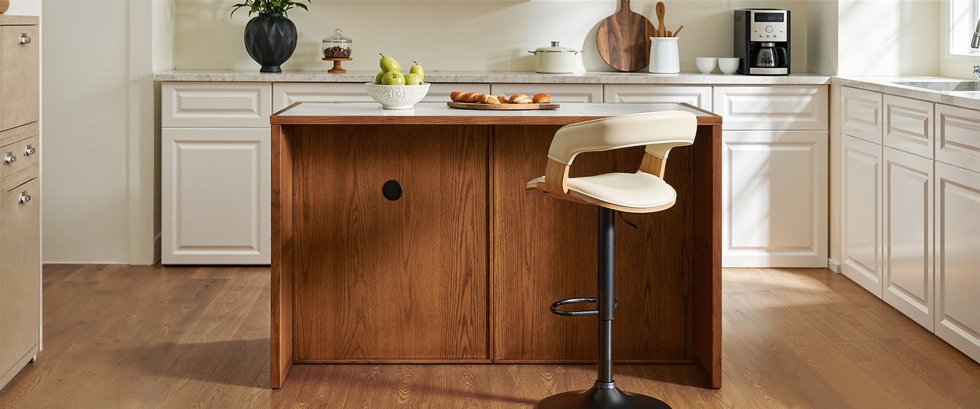 Black Versatile Kitchen Island and Two Counter Stools for Dining Room