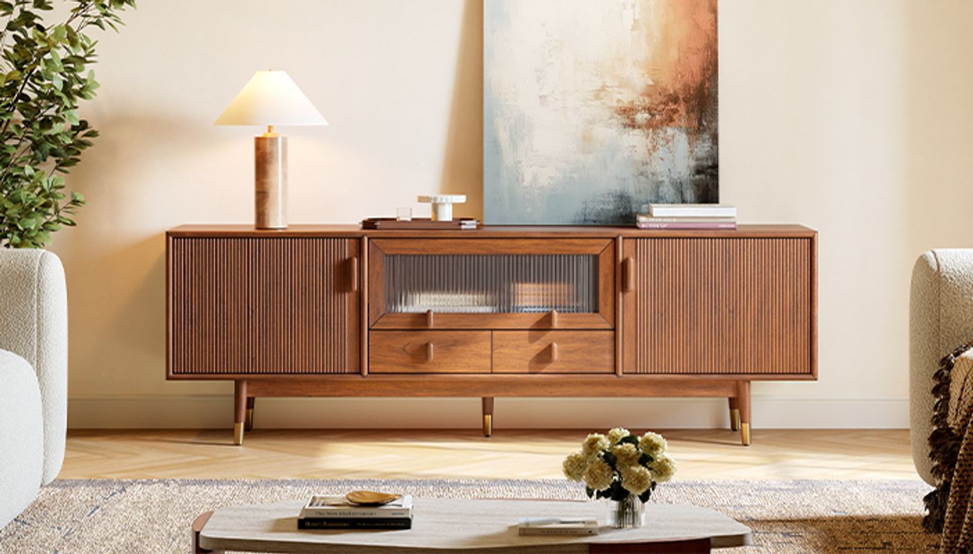 Stavn 72 inch MCM Fluted Solid Wood TV Stand | HERNEST