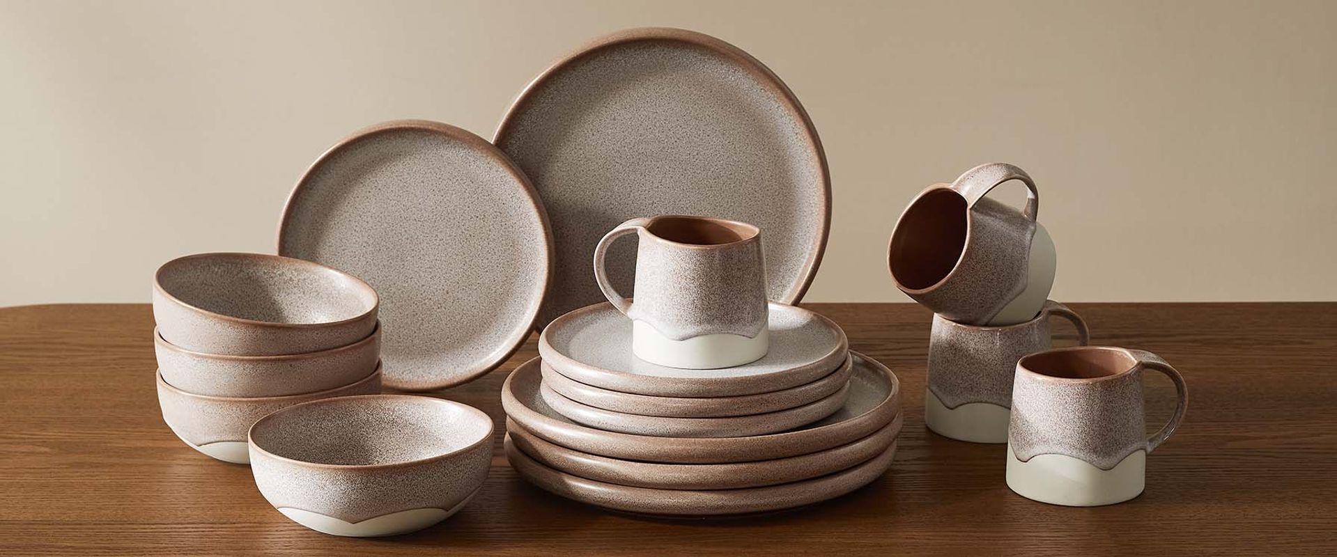 Speckled Taupe Ceramic Dinnerware Sets for Dining Room