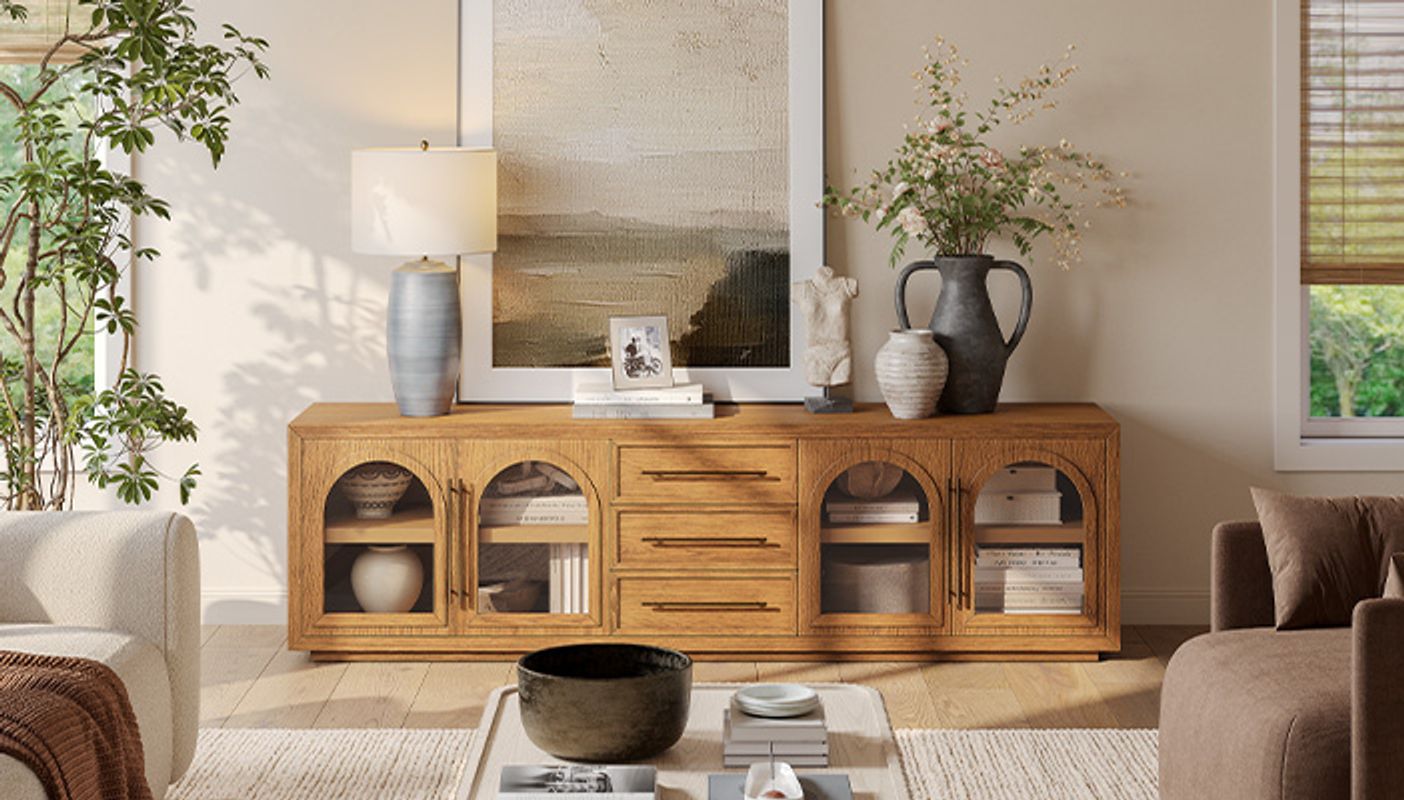 Lira 84 inch Natural TV Stand with 3 Drawers and Storage | HERNEST