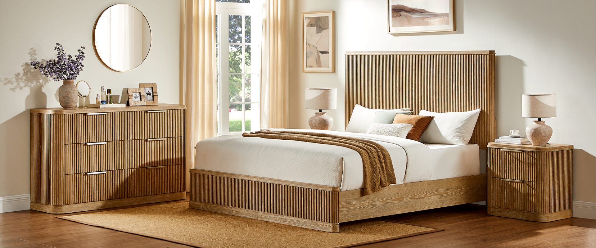 Wooden Fluted Bedroom Set