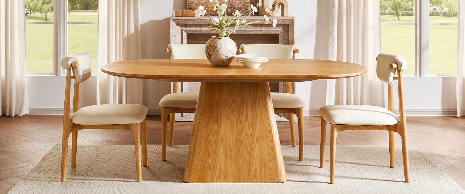 72" Oval Walnut Wooden Dining Table for 4 to 6