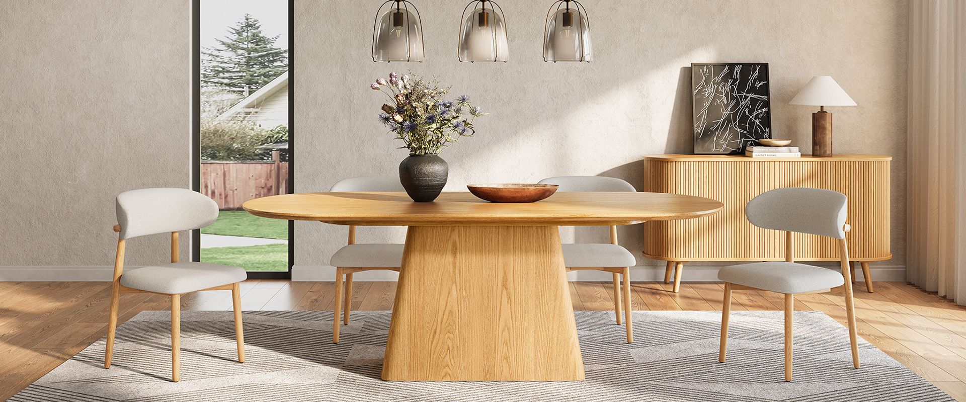 84" Mid Century Modern Oval Engineered Stone Dining Table for 6