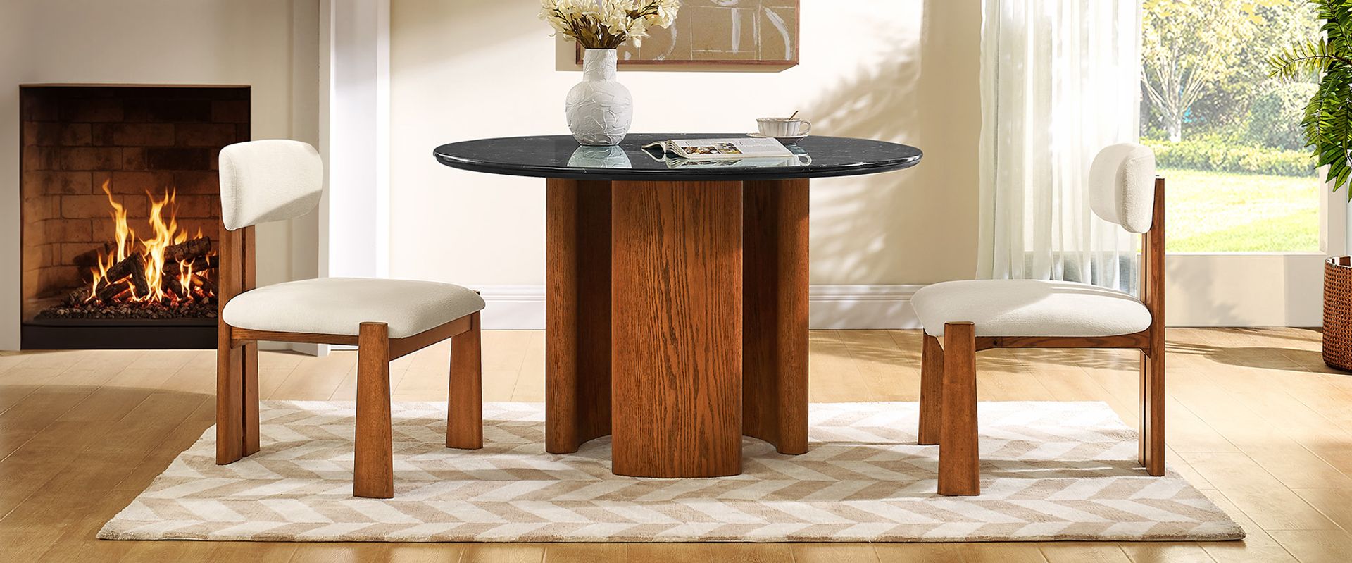 Modern Set of 2 Upholstered Ash Wood Dining Chairs