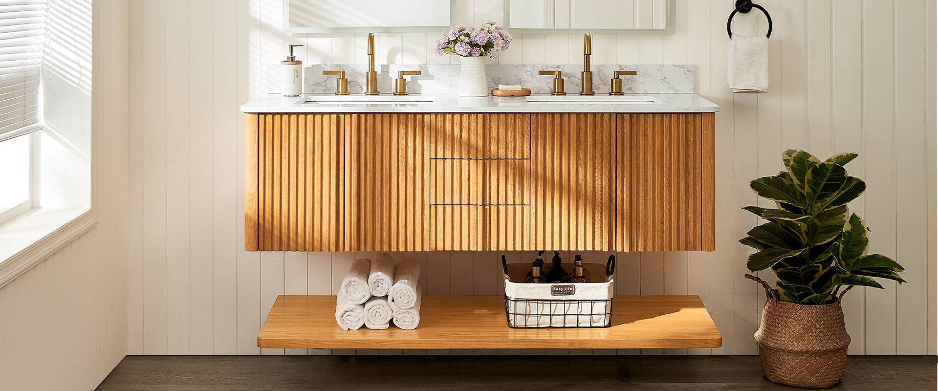 floating double vanity bathroom