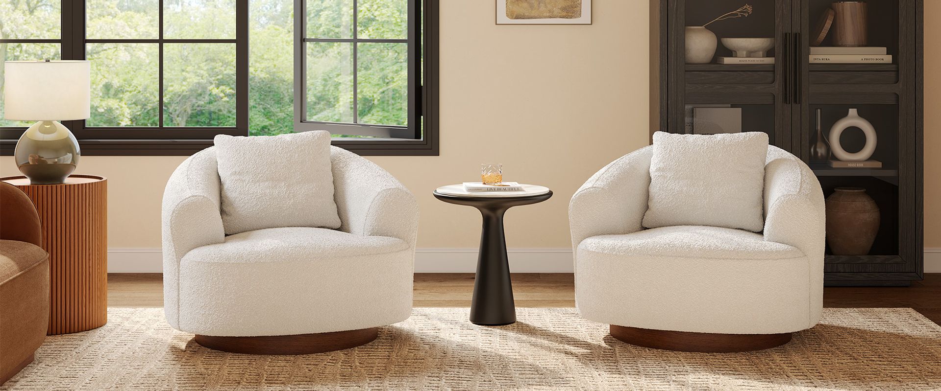 bouclé swivel accent chair