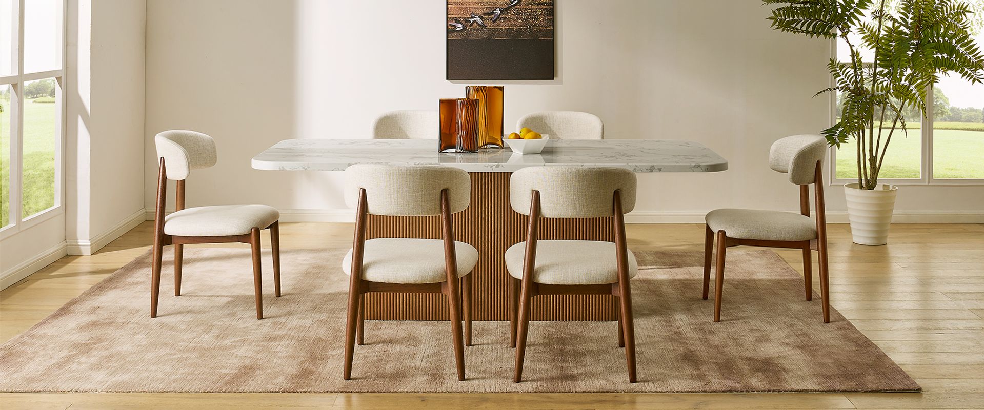 Oak Fluted Stone Dining Table