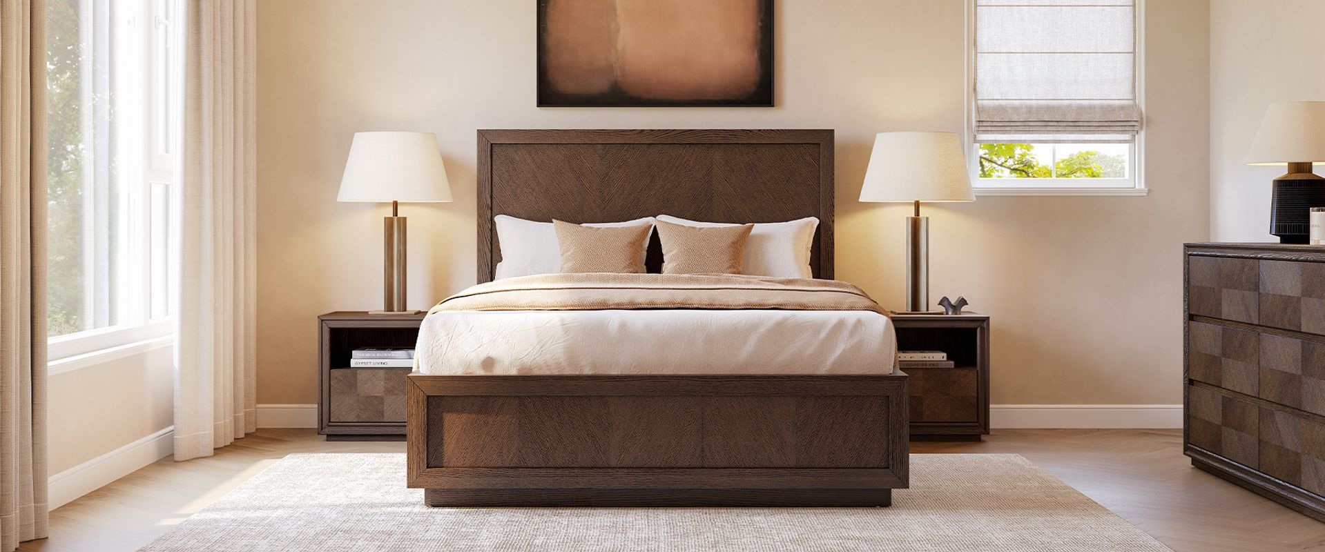 3-Piece Chevron Brown Wooden Bedroom Set