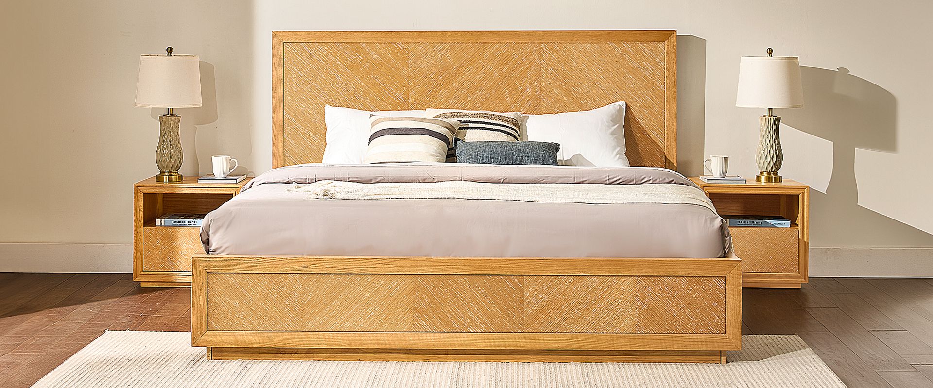 3-Piece Chevron Brown Wooden Bedroom Set