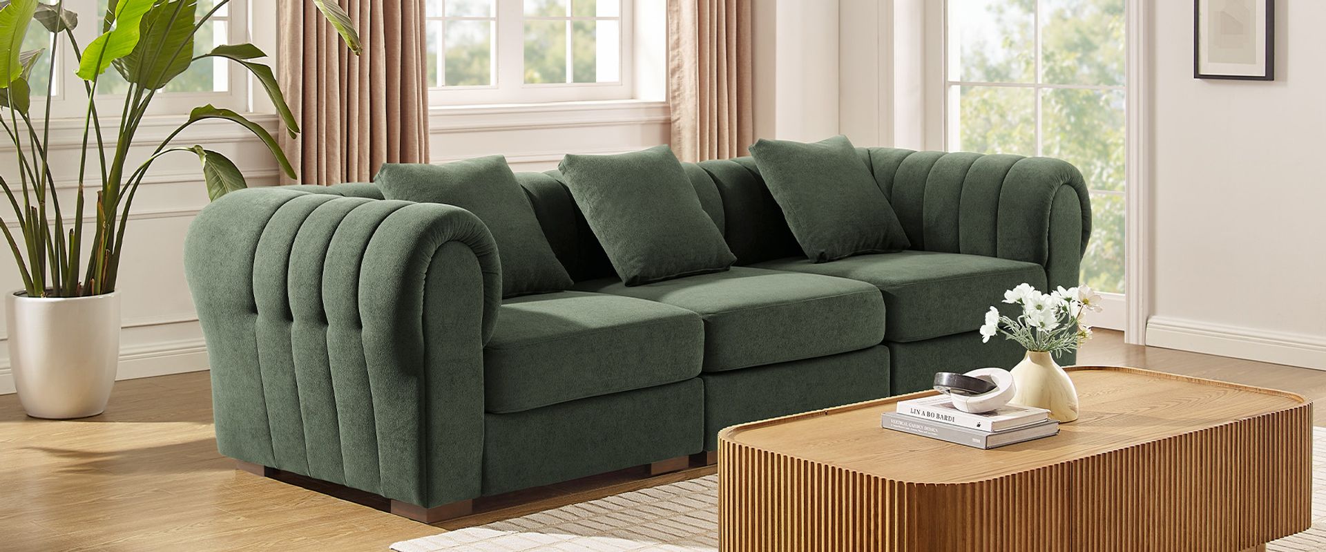 green velvet modular sectional sofa 