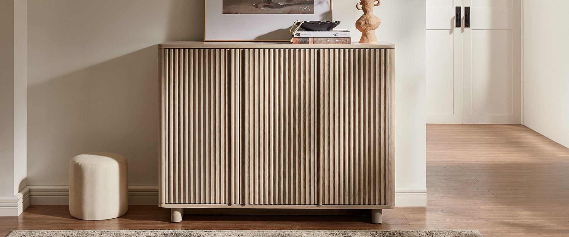 White Washed entryway shoe storage