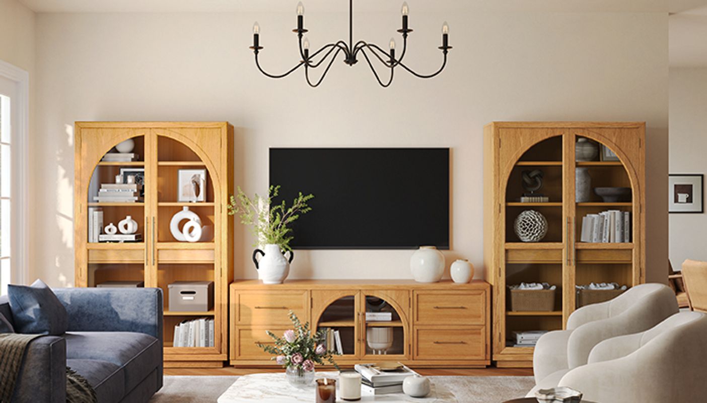 Valborg 174 inch Natural Oak Storage Media Console Set with