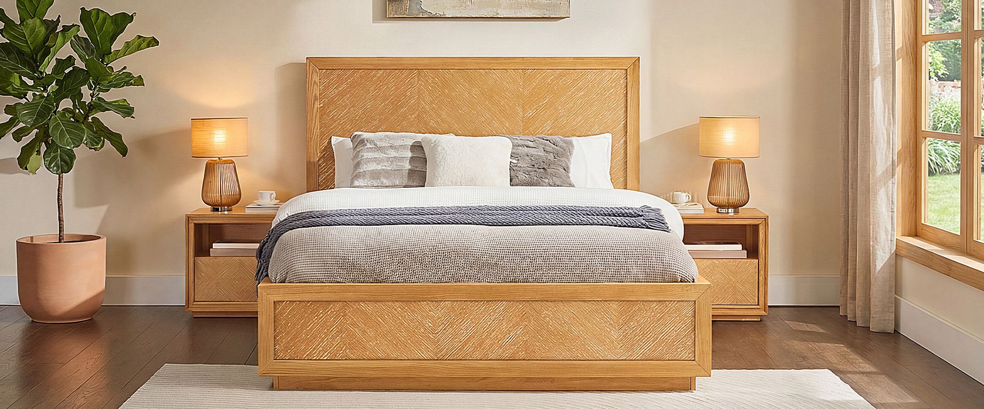 3-Piece Chevron Brown Wooden Bedroom Set