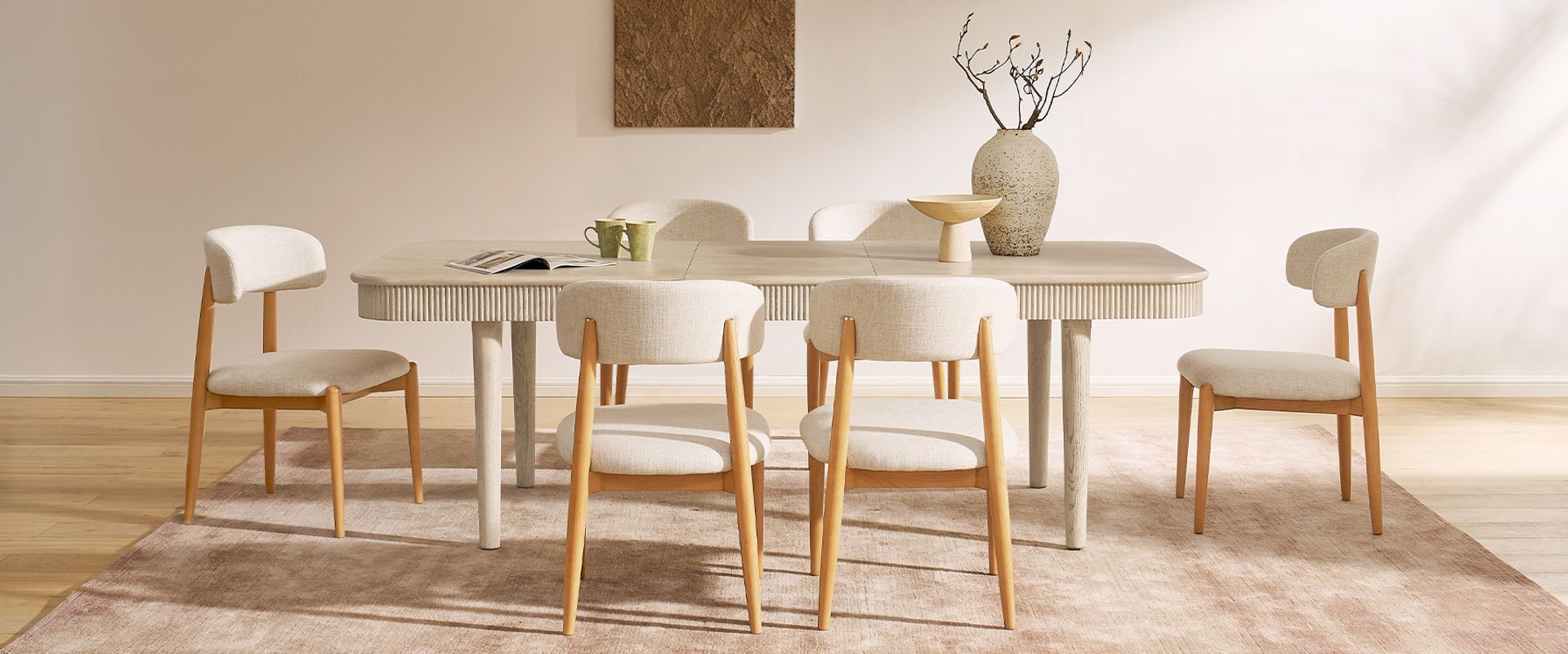 72"-92" MCM Solid Oak Wood Extenpable Dining Table for Dining Room