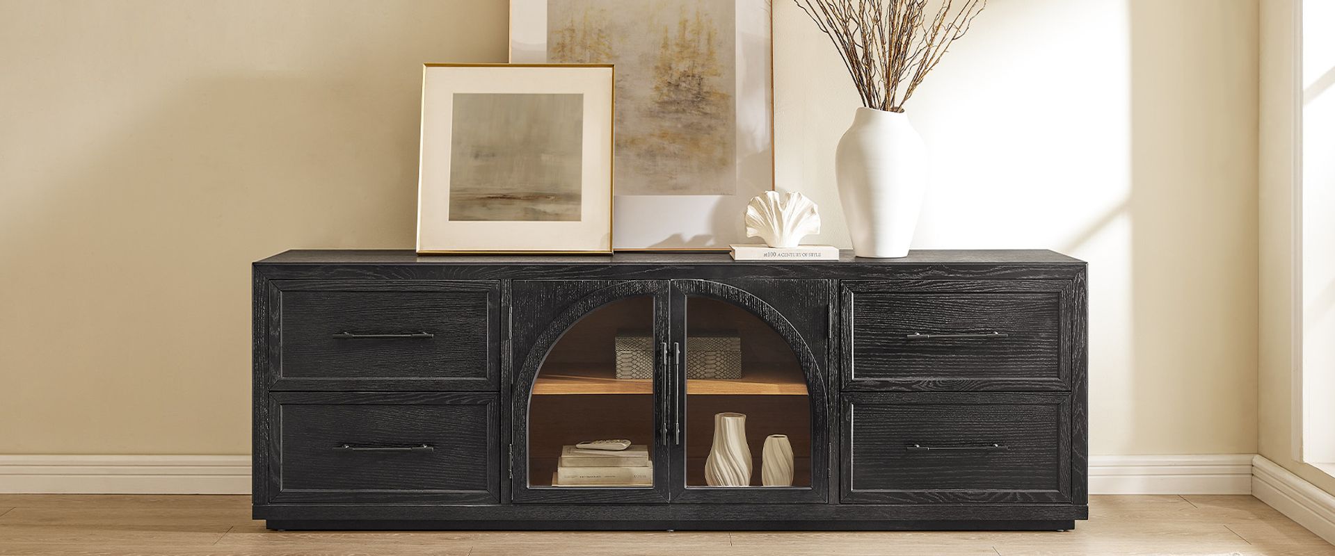 Black Oak Arch TV Stand