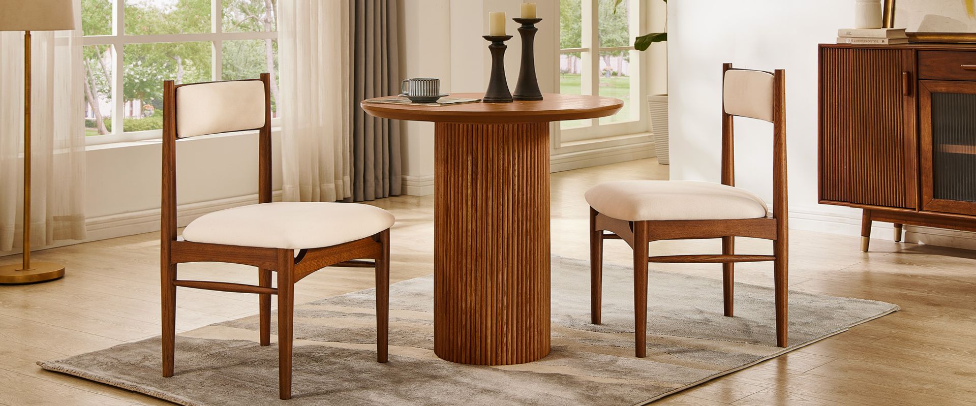 Solid Oak Dining Chairs with Cotton Upholstery for Dining Room