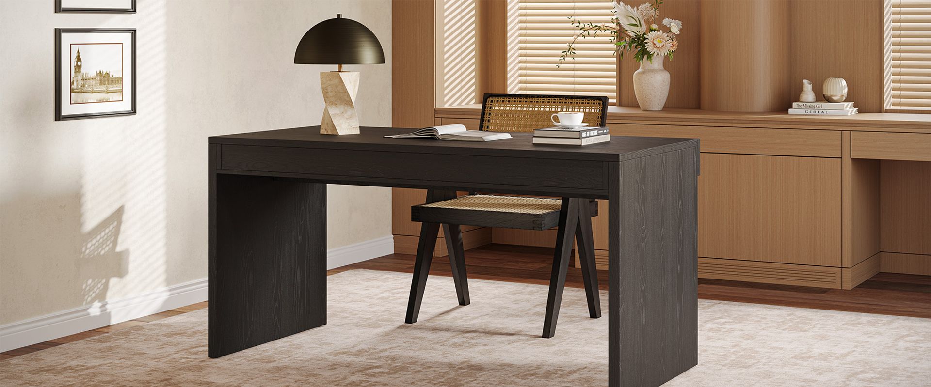 Classic black  office desk in a study