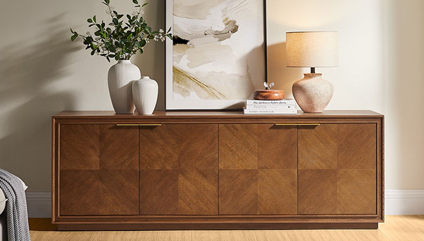 Thursen 72 inch Chevron TV Stand with Storage & Adjustable Shelves