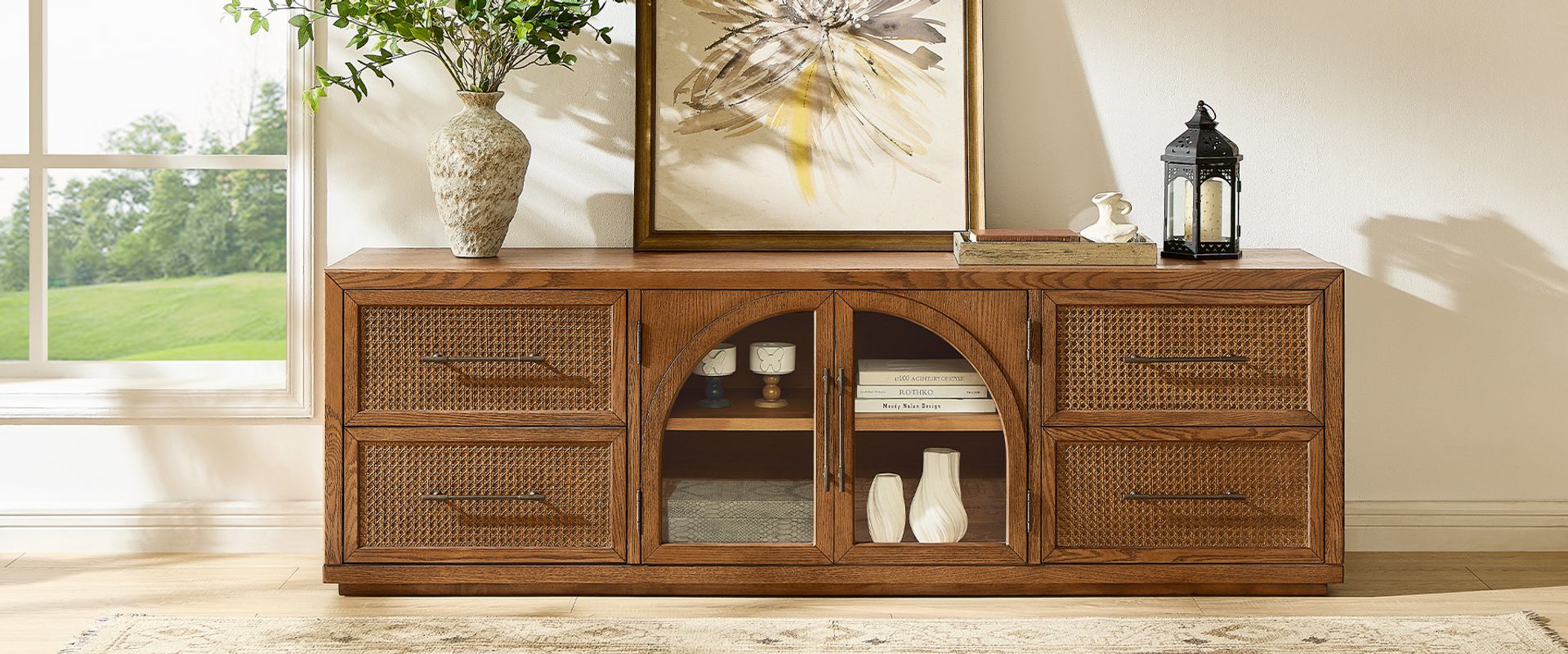 Reddish Brown Oak Arch TV Stand