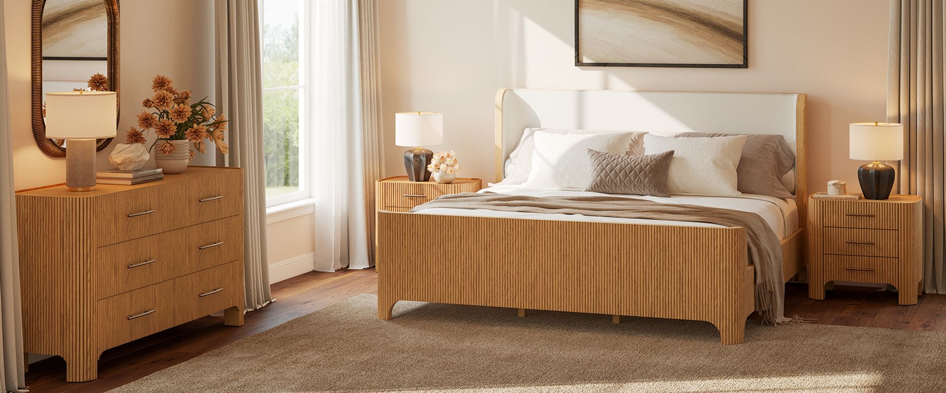 wood upholstered bed