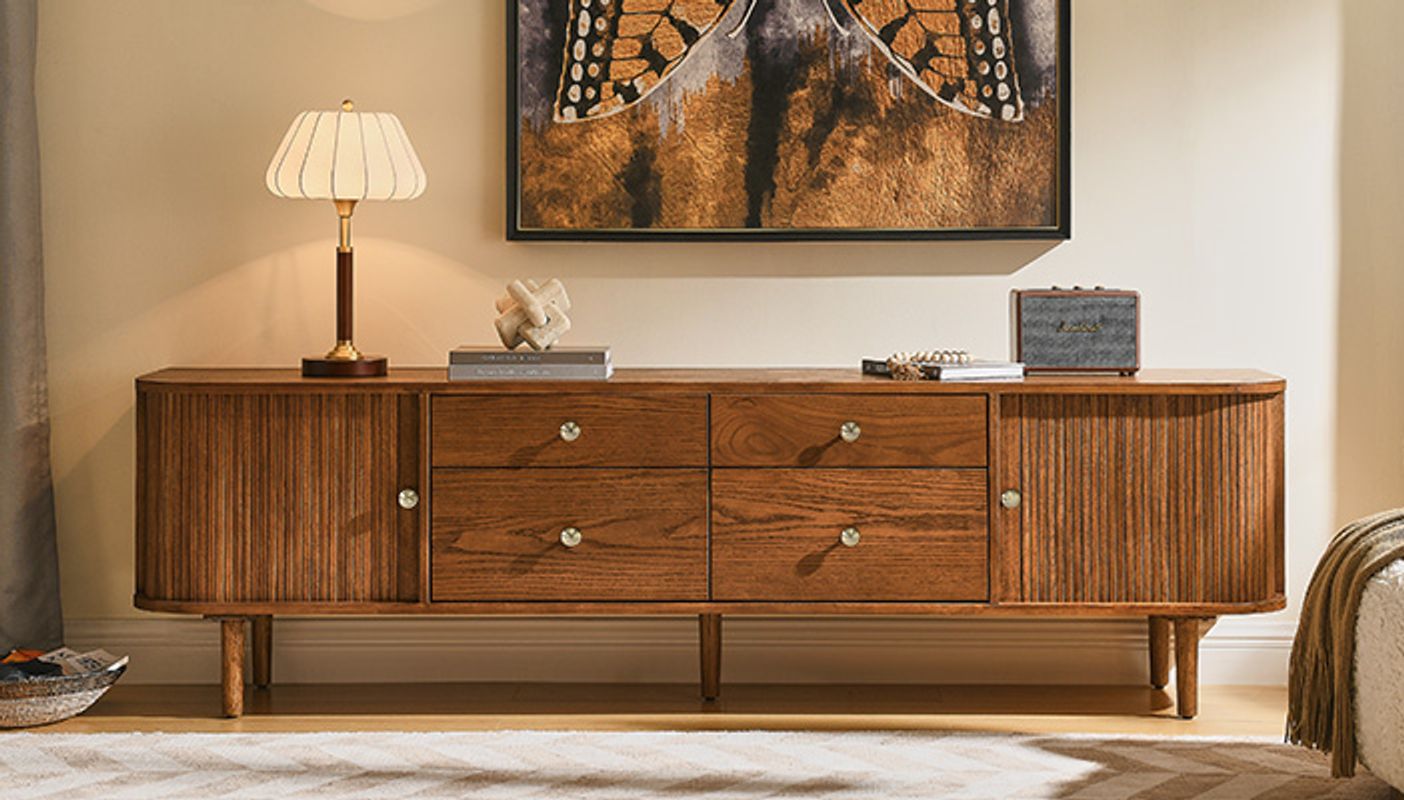 Afternoon Tea LIVING　チェスト Tristan 84 inch Warm Brown Solid Oak Tambour Door TV Stand with 4