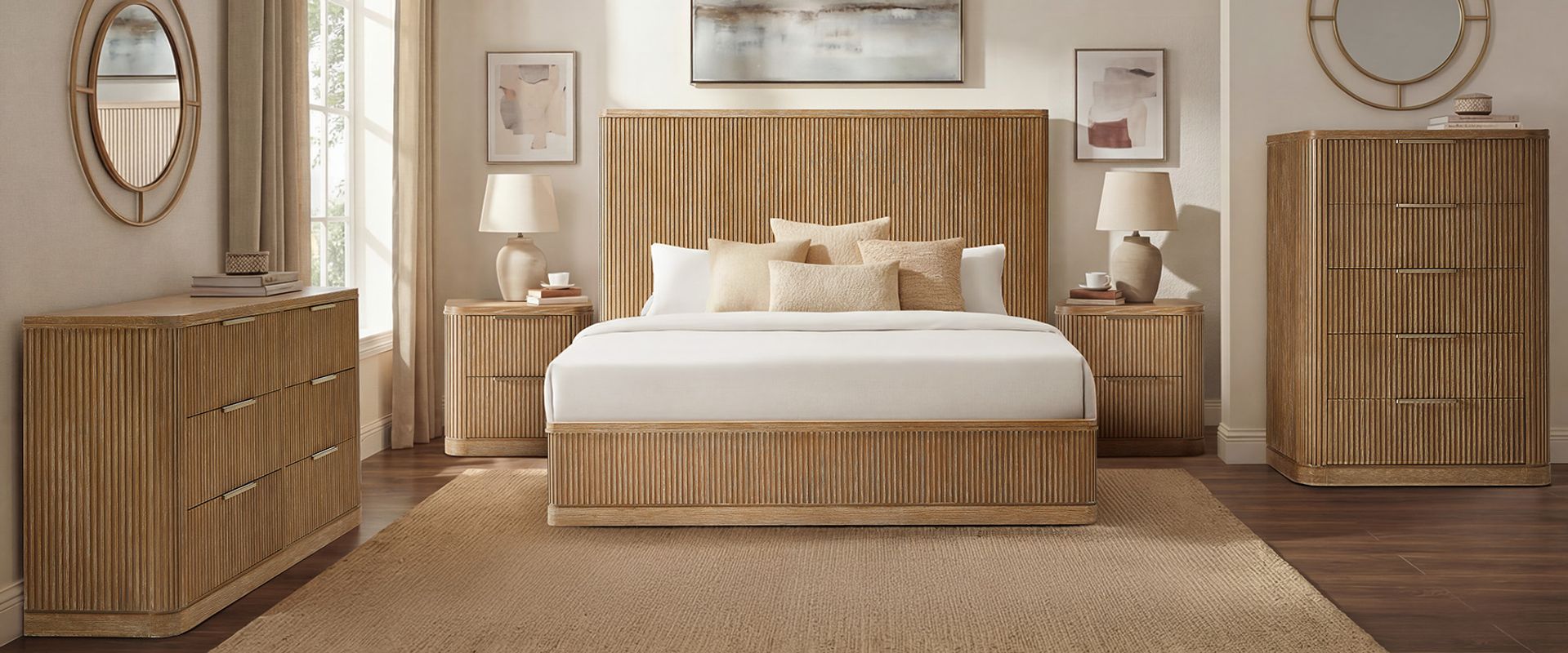 Wooden Fluted Bedroom Set