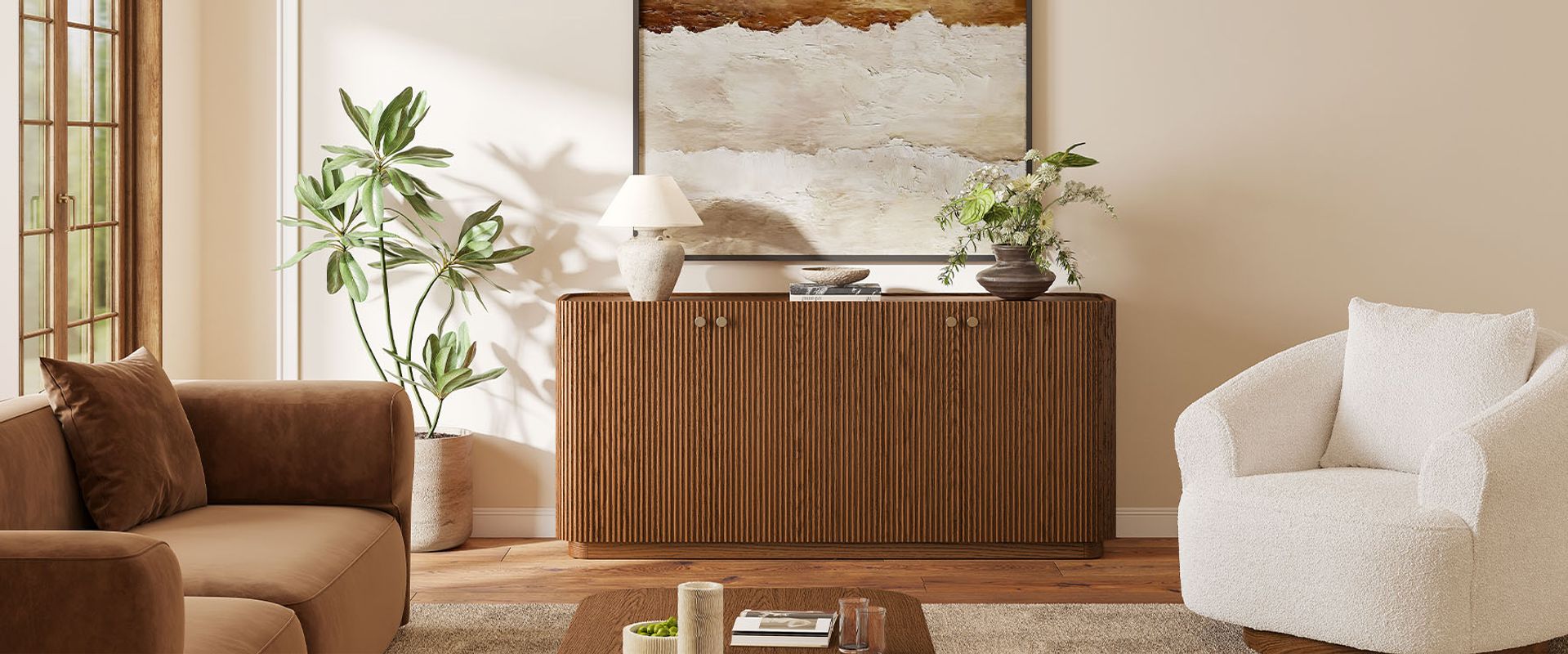 72 inch Oak Fluted Sideboard