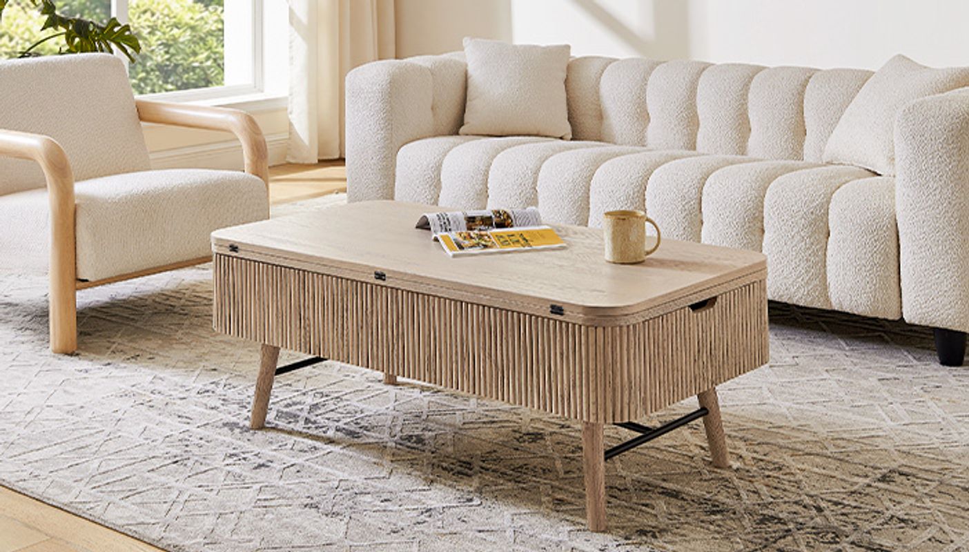 Magnus 47 Inch Lift-Top Coffee Table | Whitewashed Oak Coffee