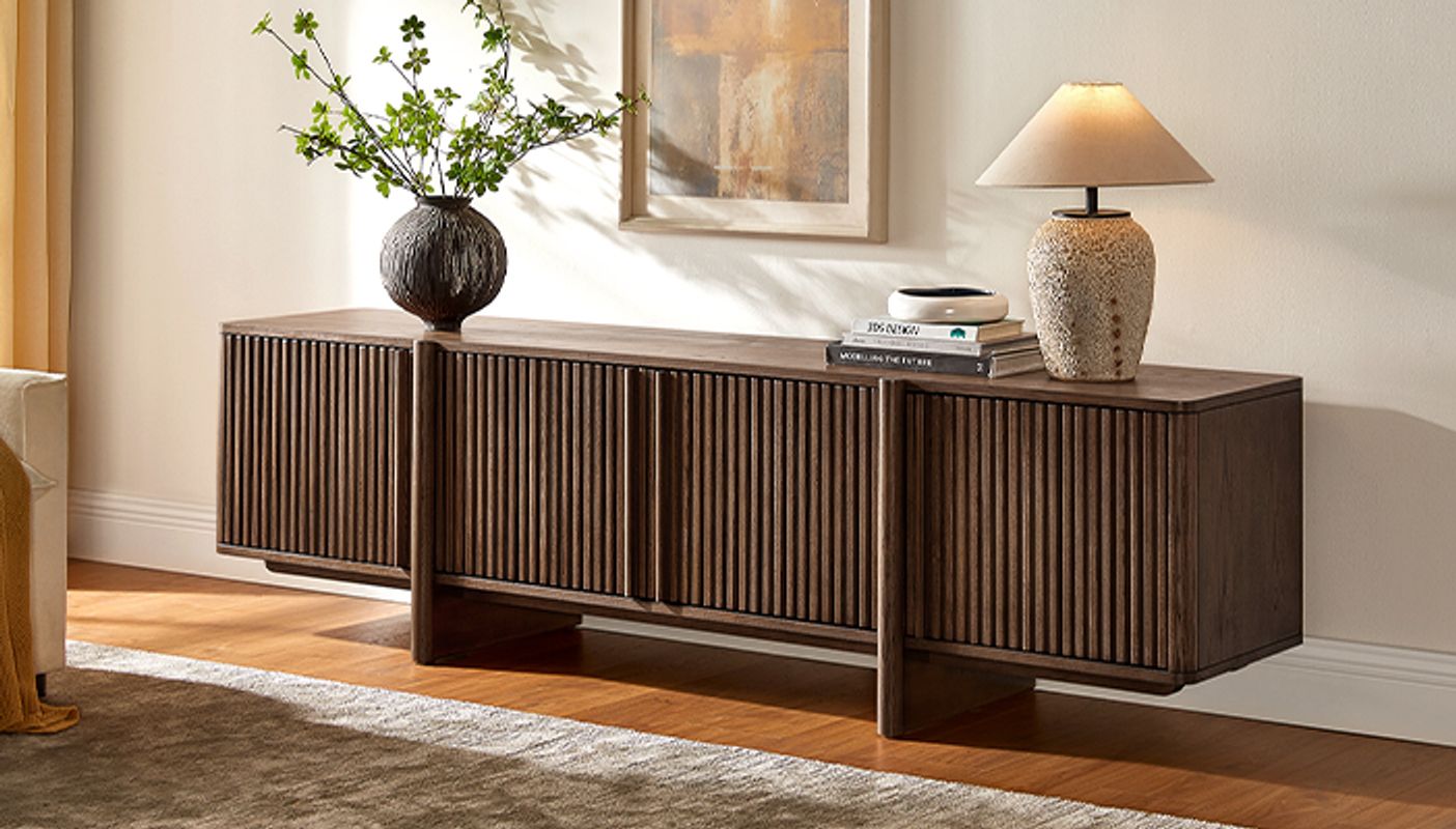 Sabina 84 inch Brown TV Stand with Solid Ash Door and Adjustable