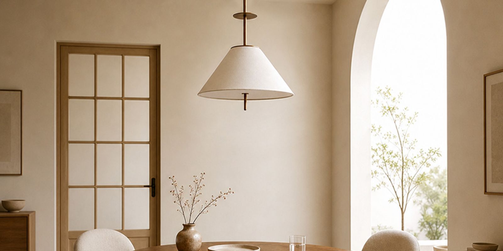 Cloth shade pendant light with metal brass post