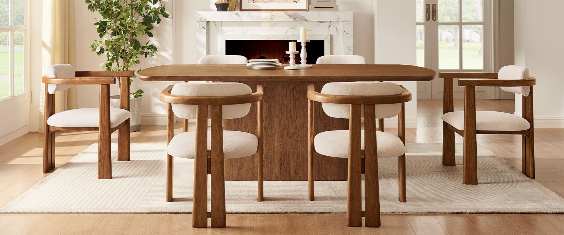 Modern Set of 2 Upholstered Ash Wood Dining Chairs