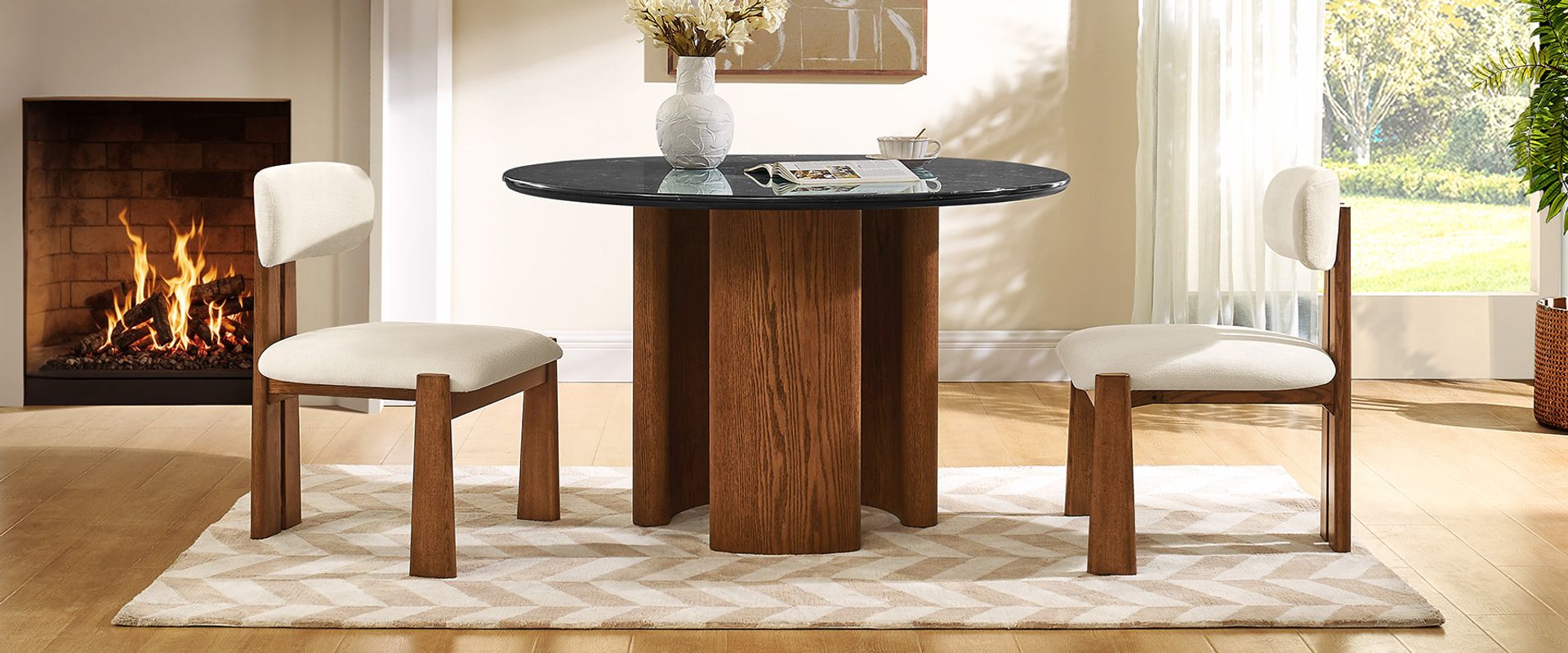 Modern Set of 2 Upholstered Ash Wood Dining Chairs