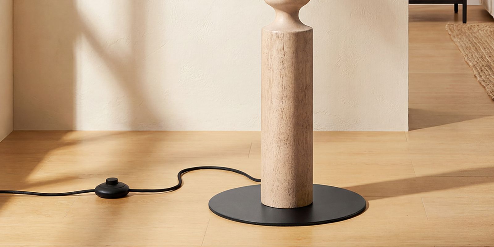 rubber wood post floor lamp