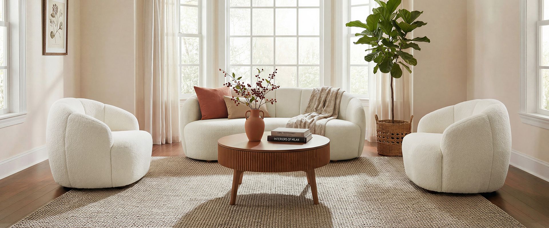 white curved loveseat 