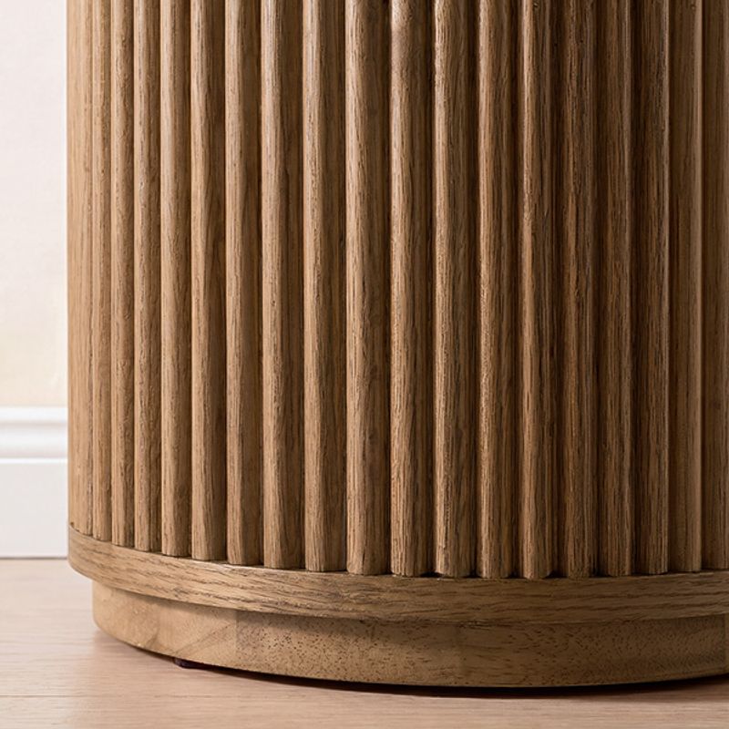 Close-up detail of the fluted base on the Hernest Rolf 63 inch Oak Sideboard, showcasing premium solid oak craftsmanship and natural wood texture.
