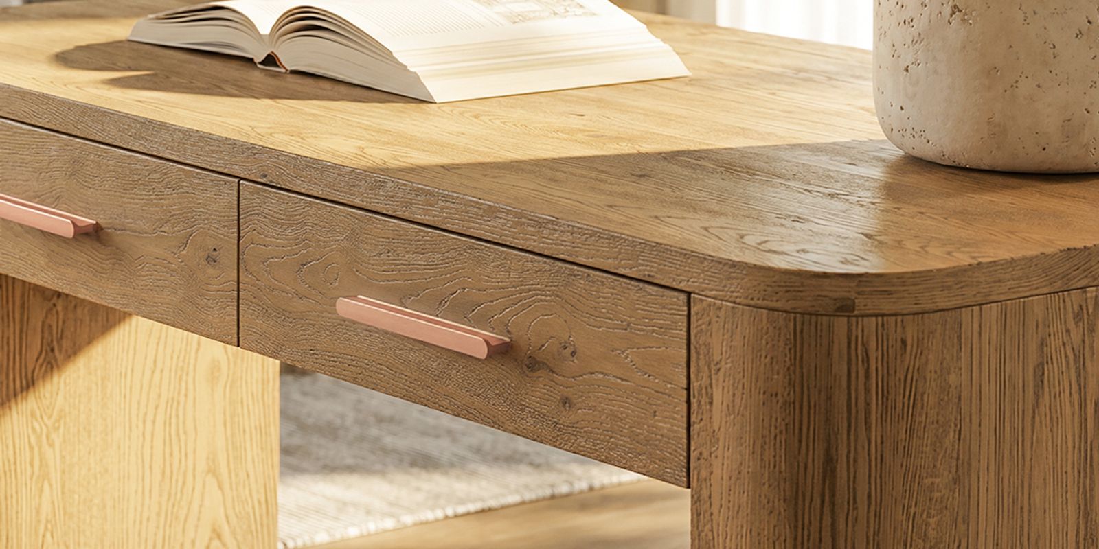Himmel 60 Inch Oak Desk with Waterfall Design & 3 Drawers | HERNEST