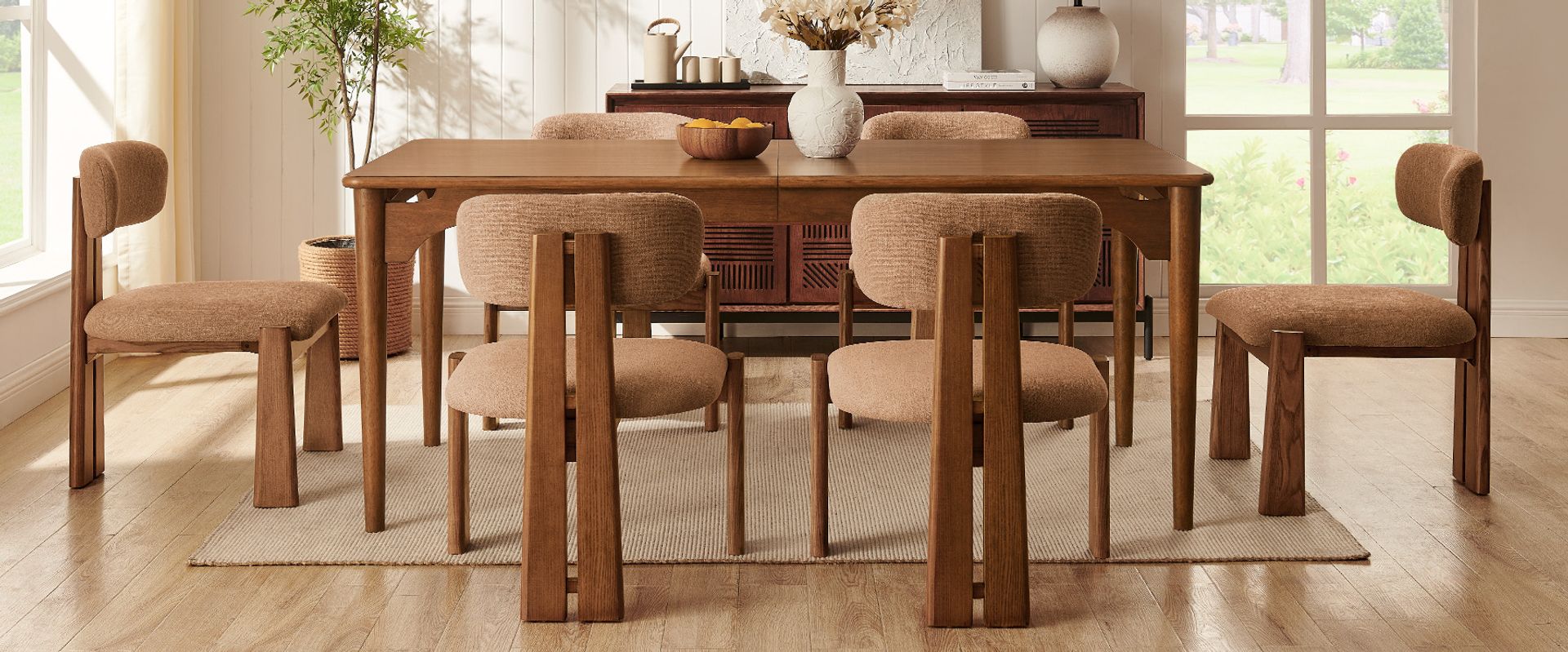 Modern Set of 2 Upholstered Ash Wood Dining Chairs