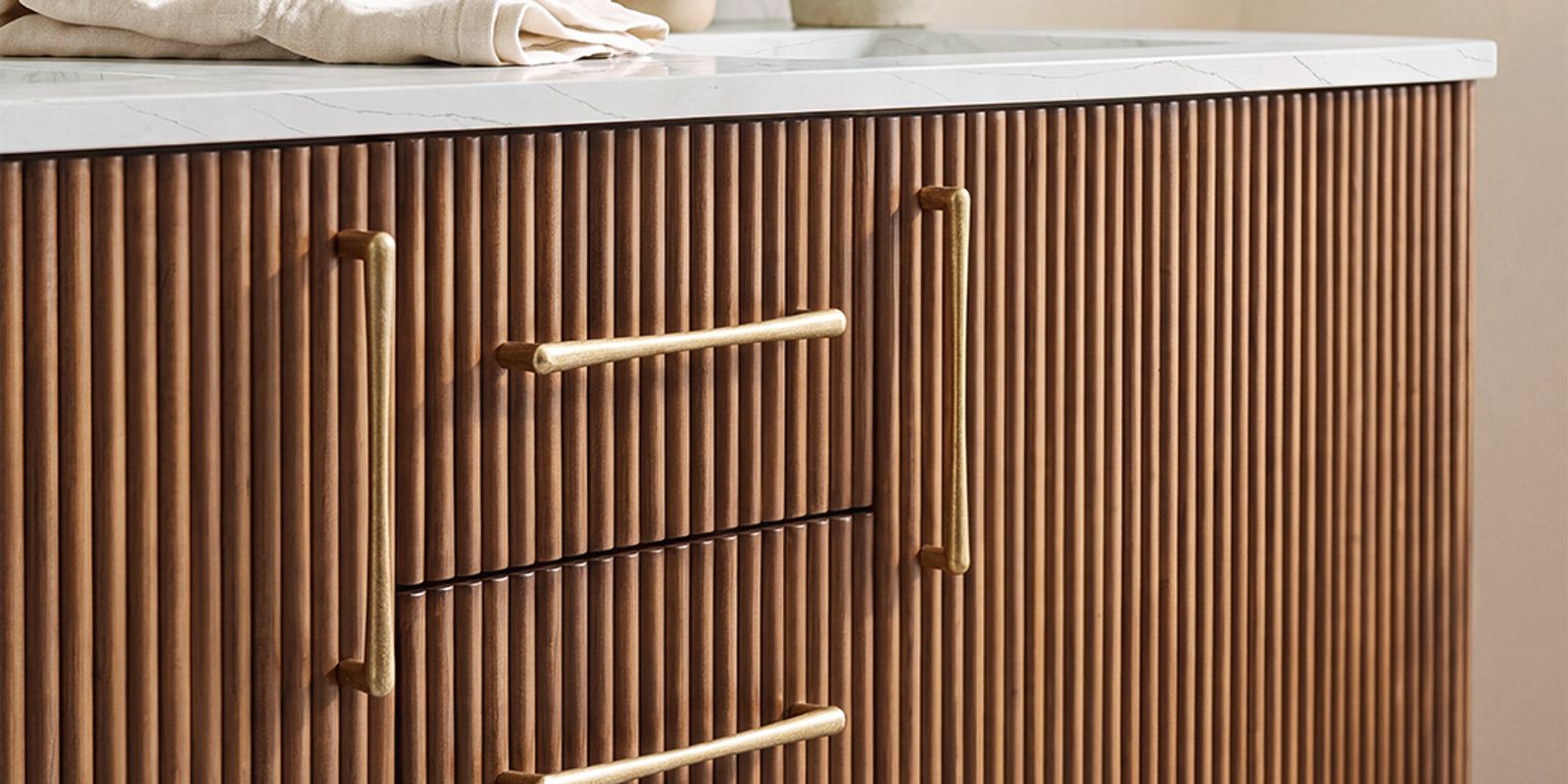 Elegant Fluted Paneling & Gold Hardware Accent