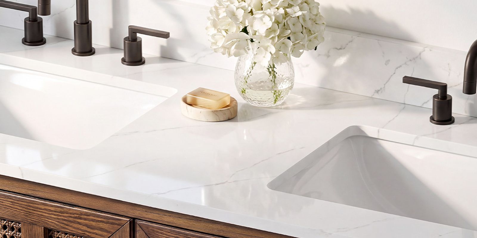 Durable Quartz Top & Dual Sinks
