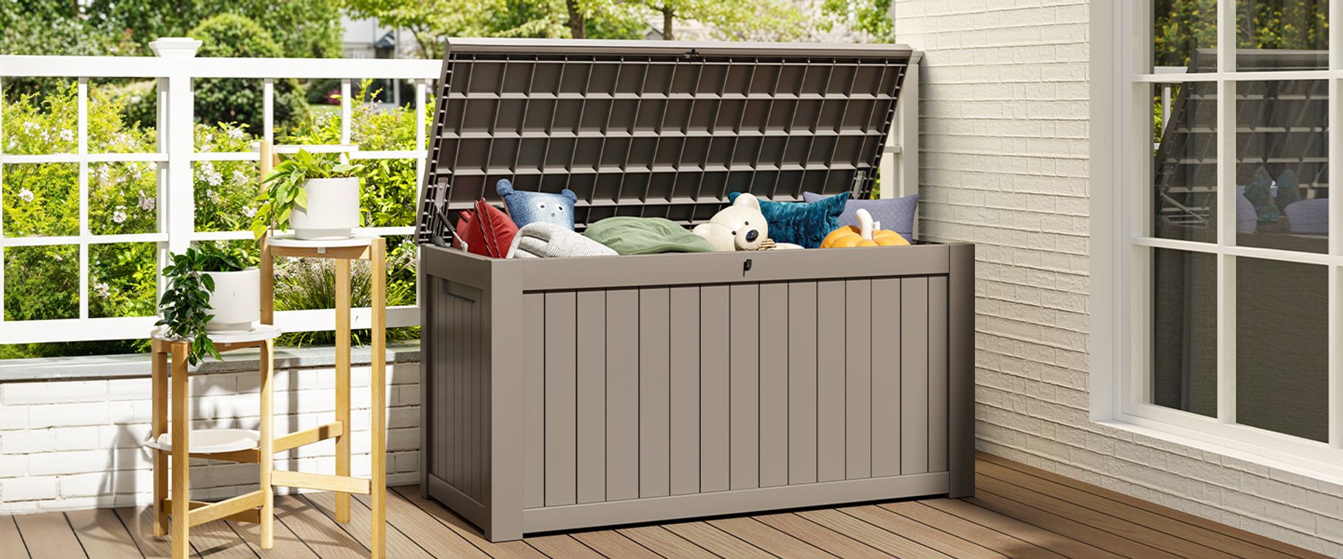 large deck storage box waterproof, outdoor patio storage box​, outdoor patio storage resin lockable deck box, large outdoor patio storage box