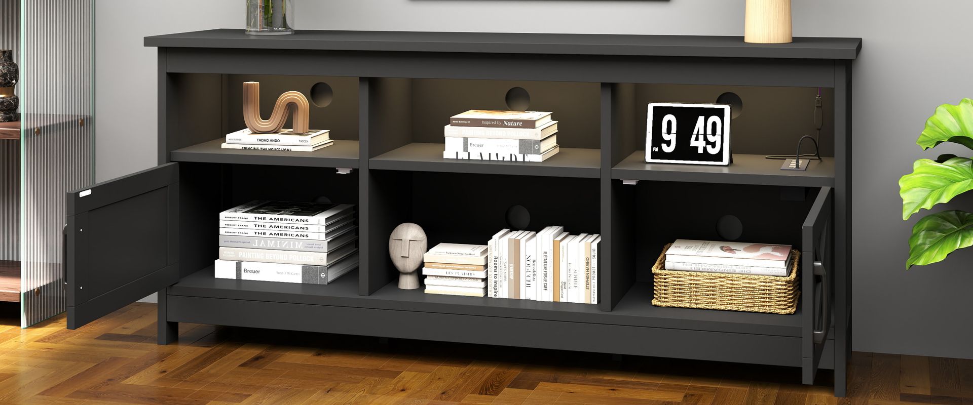 black cabinet tv stand, tv stand with storage, farmhouse tv stand​, tv stand with adjustable shelves, black tv stand, black tv stand with storage​, tv stand for 65 inch tv