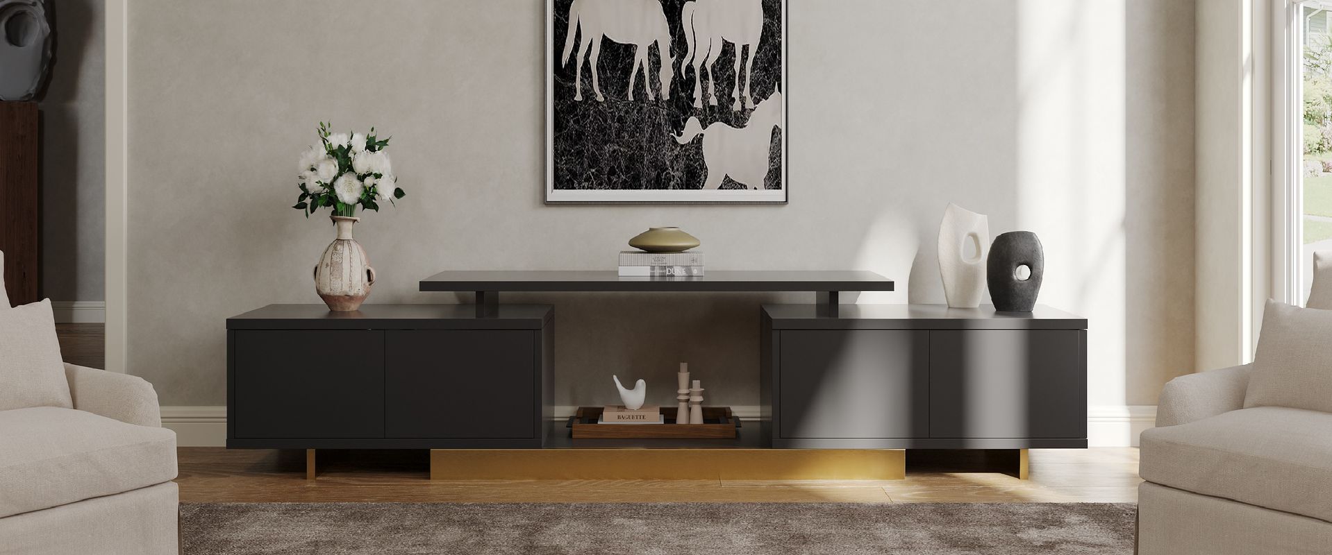 modern extendable tv stand, extendable tv stand​, modern black tv stand, black tv stand, black corner tv stand​