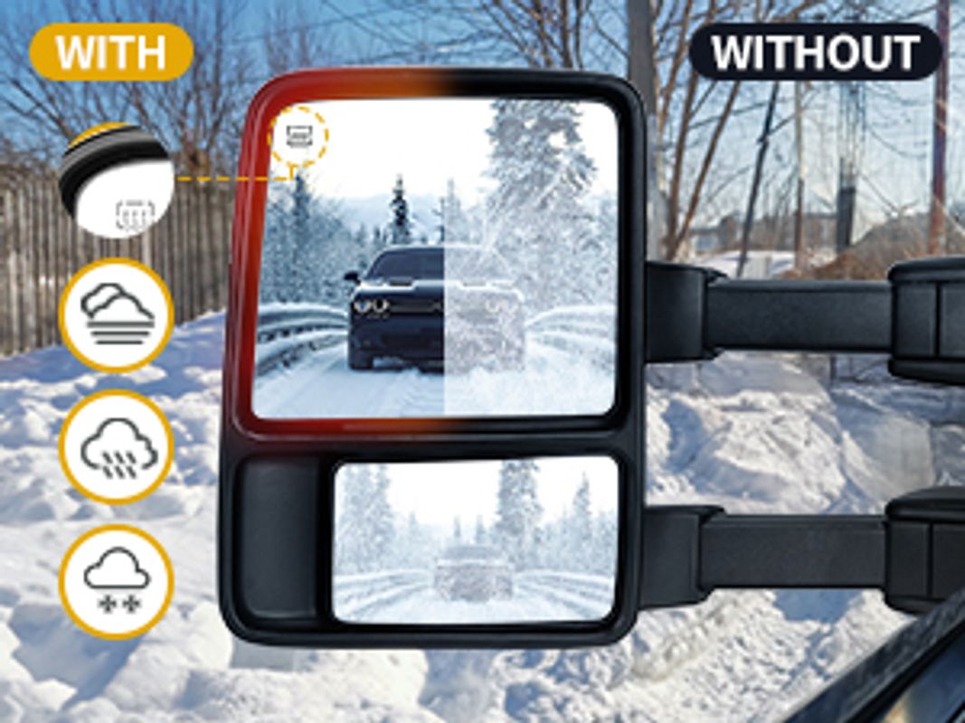 Power heated plane mirror