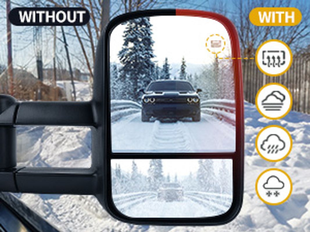 Power heated plane mirror