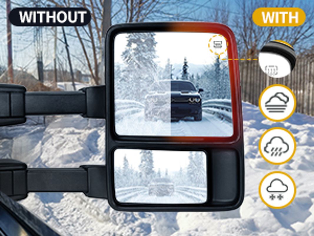 Power heated plane mirror